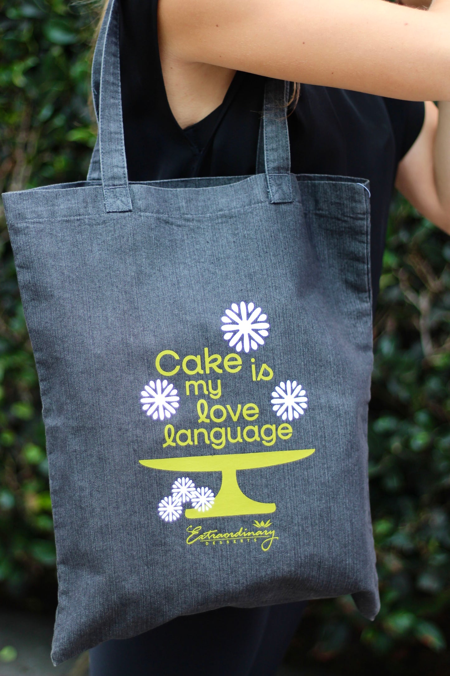 Cake Is My Love Language - Black Denim Tote Bag
