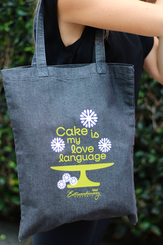 Cake Is My Love Language - Black Denim Tote Bag